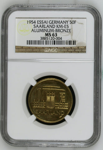 SAARLAND 1954 50 FRANKEN ESSAI NGC MS63