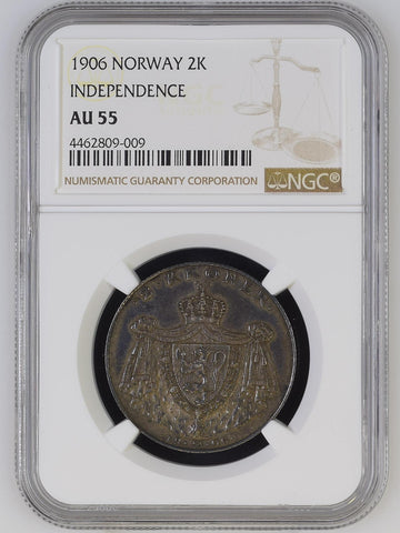 NORWAY 1906 2 KRONER NGC AU55