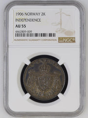 NORWAY 1906 2 KRONER NGC AU55
