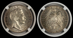 German States PRUSSIA 1908A 3 MARK NGC MS63