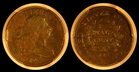 1804 HALF CENT SPIKED CHIN VARIETY PCGS "AU DETAILS"