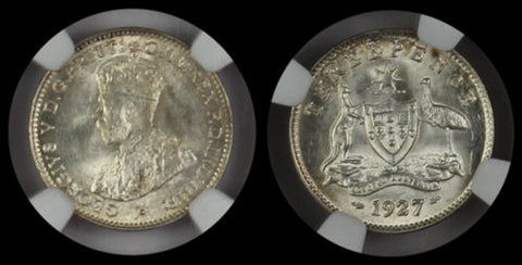 AUSTRALIA 1927 3 PENCE NGC MS63