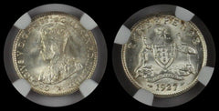 AUSTRALIA 1927 3 PENCE NGC MS63