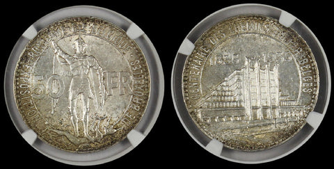 BELGIUM 1935 50 FRANCS NGC MS62