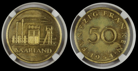 SAARLAND 1954 50 FRANKEN ESSAI NGC MS63