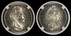 German States PRUSSIA 1909A 3 MARK NGC MS64