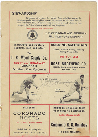 Jim Bottomley Signed Program Page