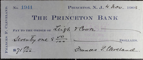 Frances F. Cleveland Signed Check