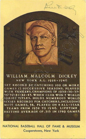 Bill Dickey Signed Postcard Hall of Fame Cooperstown NY Plaque