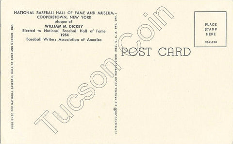 Bill Dickey Signed Postcard Hall of Fame Cooperstown NY Plaque