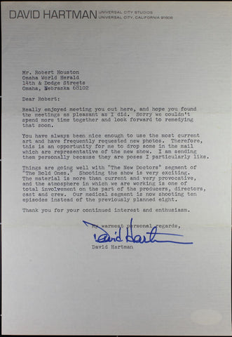 David Hartman Typed Signed Letter