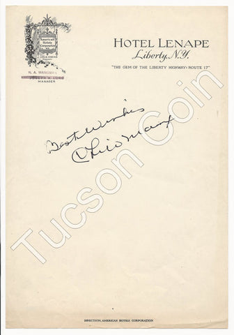 Chico Marx Signature on Hotel Lenape Letterhead