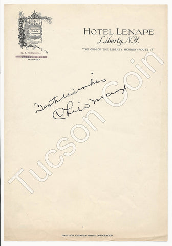 Chico Marx Signature on Hotel Lenape Letterhead
