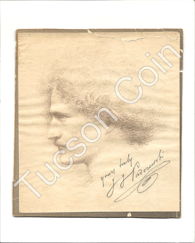 Composer Ignacy Paderewski Signed Self-Portrait