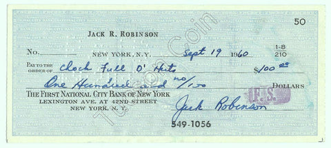 Jackie Robinson Hand Signed Personal Check