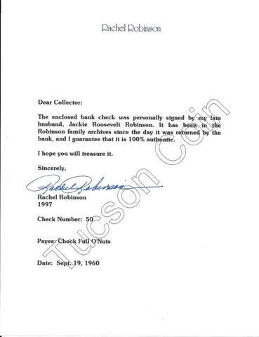 Jackie Robinson Hand Signed Personal Check
