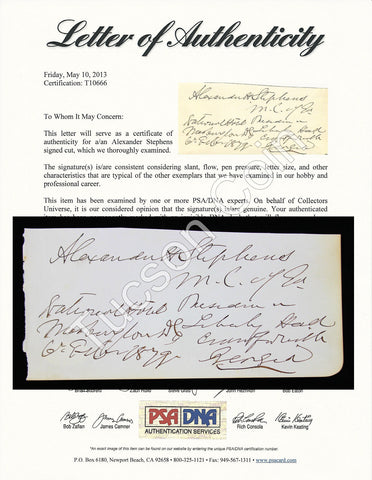 Alexander Stephens Signed Cut