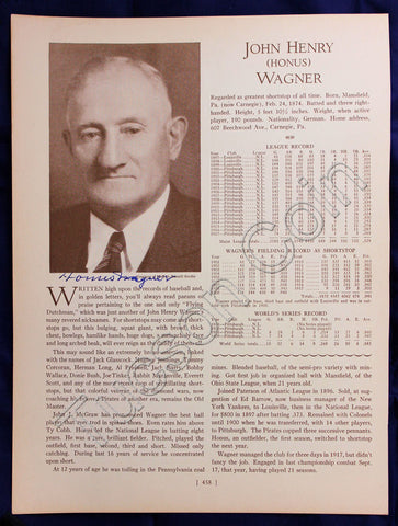 Honus Wagner Signed Magazine Page