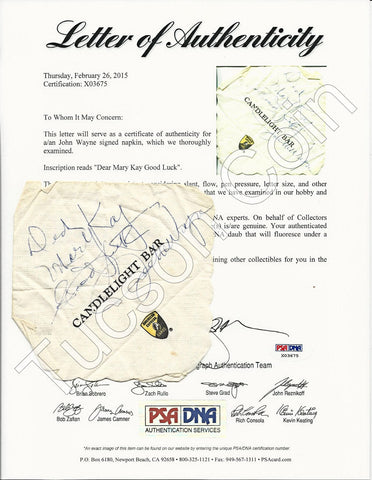 John Wayne Signed Napkin