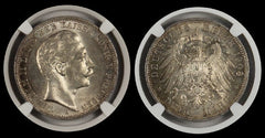 GERMANY-PRUSSIA 1908 A 3 MARK NGC MS63