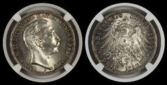 GERMANY-PRUSSIA 1909 A 3 MARK NGC MS64