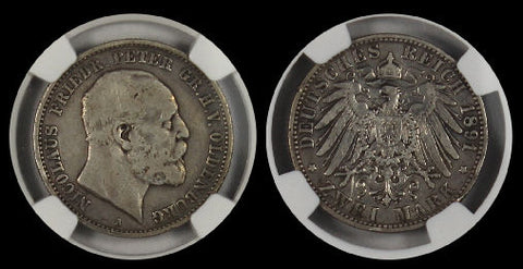 GERMANY-OLDENBURG 1891 A 2 MARK NGC VF20