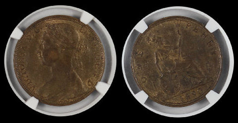 GREAT BRITAIN 1890 PENNY NGC AU 58 BN