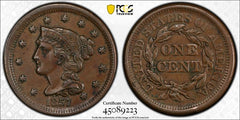 1857 SMALL DATE BRAIDED HAIR LARGE CENT PCGS AU50