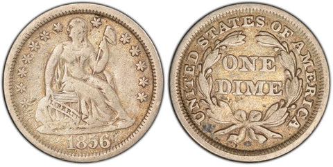 1856 LARGE DATE LIBERTY SEATED DIME PCGS F12