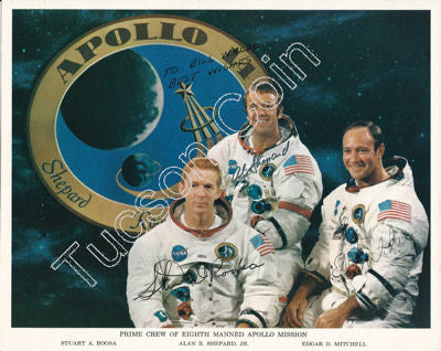 Alan Shepard, Edgar Mitchell, Stuart Roosa signed Apollo 14 Photo