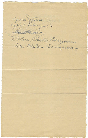 Barrymore Family Signed Note Sheet