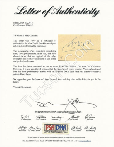 Ben-Gurion, David signed cuts in English and Hebrew COA from PSA-DNA