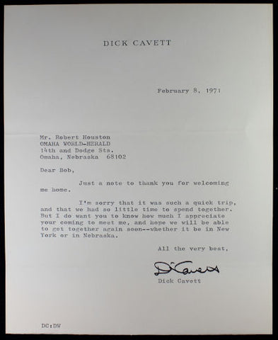 Dick Cavett Typed Signed Letter