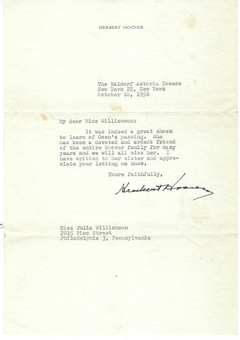Herbert Hoover Typed Letter Signed