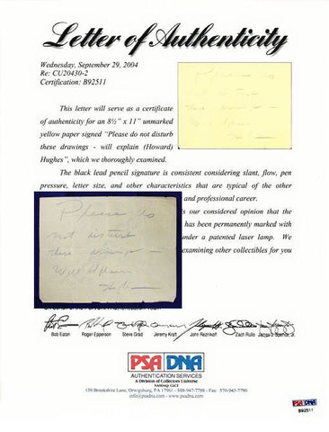 Howard Hughes Signed Note