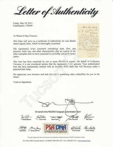 Benito Juárez Handwritten Signed Note