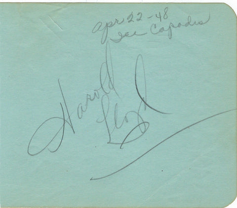 Harold Lloyd Signed Album Page