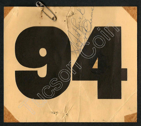 Jesse Owens Signed Contestant's Race Number Junior Olympics