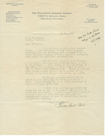 H.G. Wells Signed Typed Letter